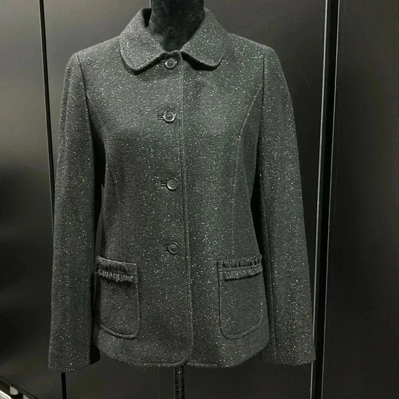 Talbots Wool Blend Button down,metallic threads,ruffle trim pocket/wrist Jacket - Picture 1 of 13